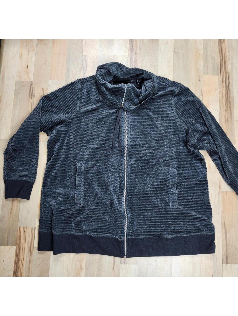 Susan Graver Weekend Women's Plus Full Zip Jacket Funnel Neck Ribbed Gray 2XL